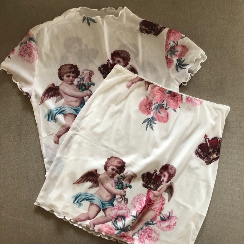 Sheer Y2K Angel Baby Top and Skirt Set